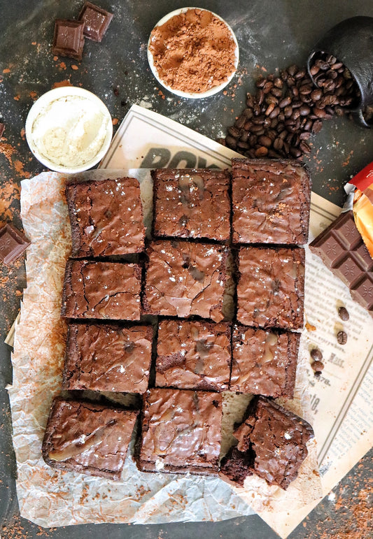 Chocolate brownies cut into squares